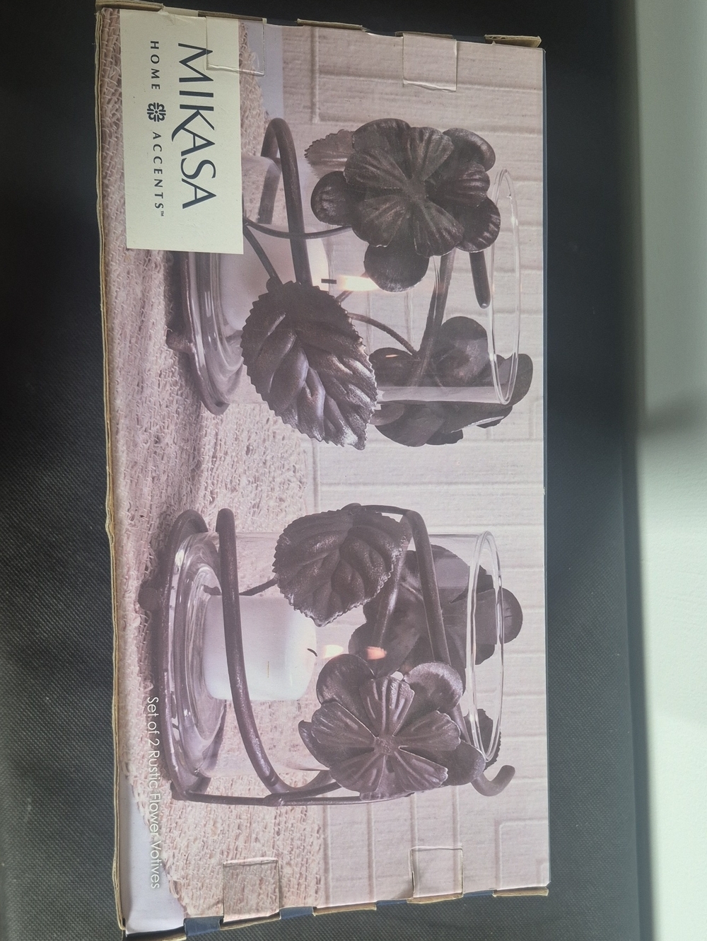 Mikasa Brown Metal Floral & Clear Glass Candle Holders - Set of 2